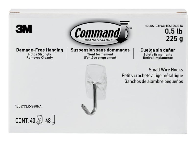 Command Small Clear Wire Toggle Hooks, 40 Wall Hooks and 48 Strips, Damage-Free Hanging with Adhesive, Great forHanging Christmas Decorations, Holds up to 0.5 lb - Image 1